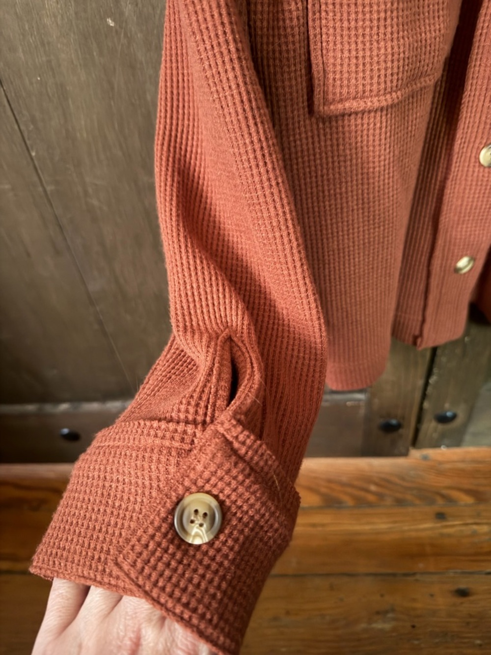 Tuckernuck Waffle-Knit Shacket in Roasted Russet - Picture 5 of 7